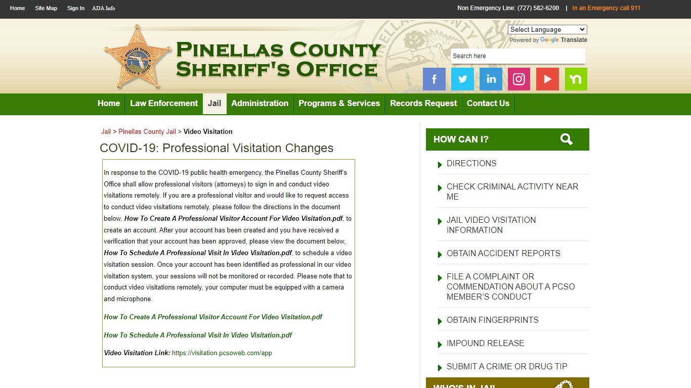 Video Visitation - Pinellas County Sheriff's Office