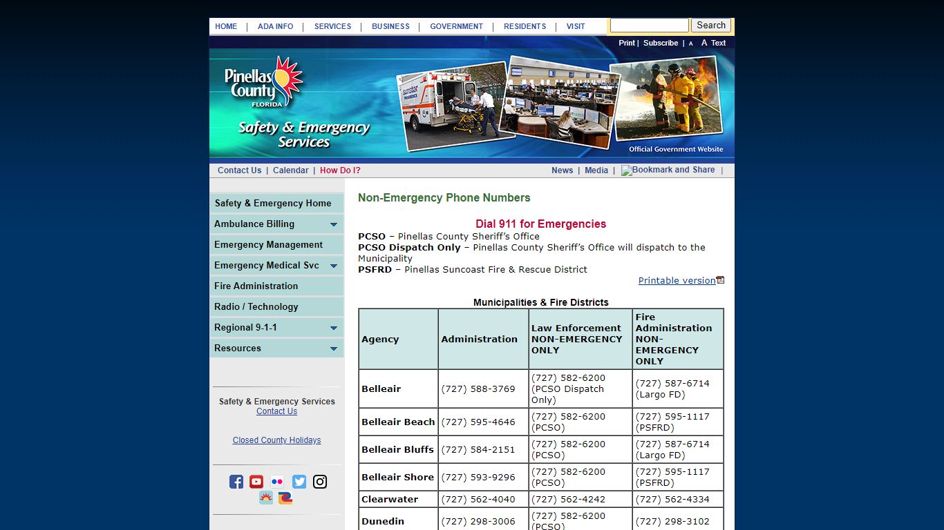 Non-Emergency Phone Numbers - Pinellas County, Florida